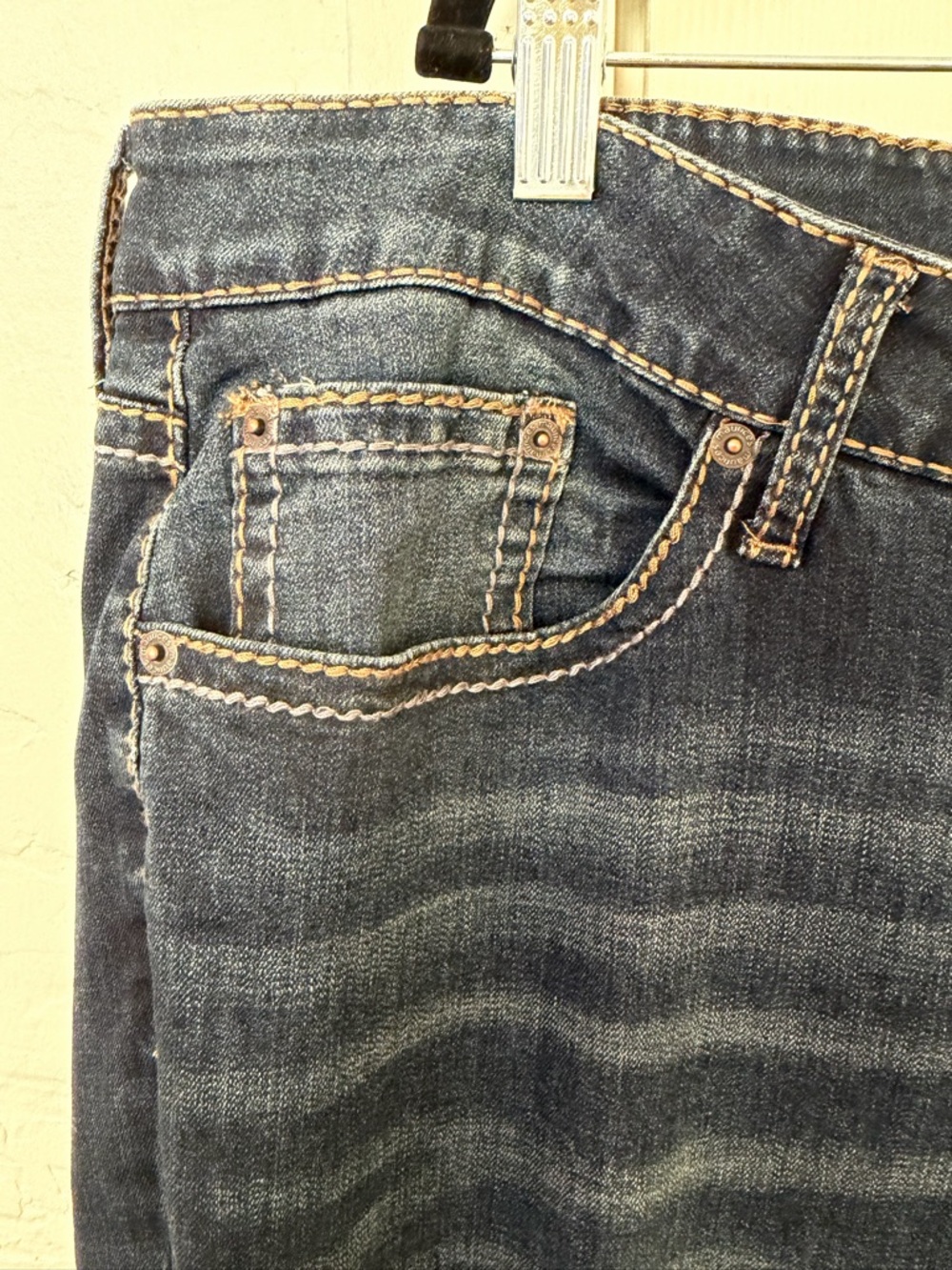 Maurices Dark Crosshatch Mid Rise Thick Stitch Bootcut Jean - 24W TALL - Picture 6 of 9